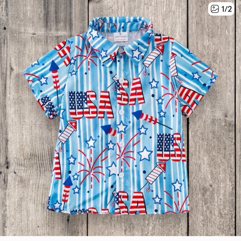 New Boutique Patriotic Kids Shirt - Blue USA Design